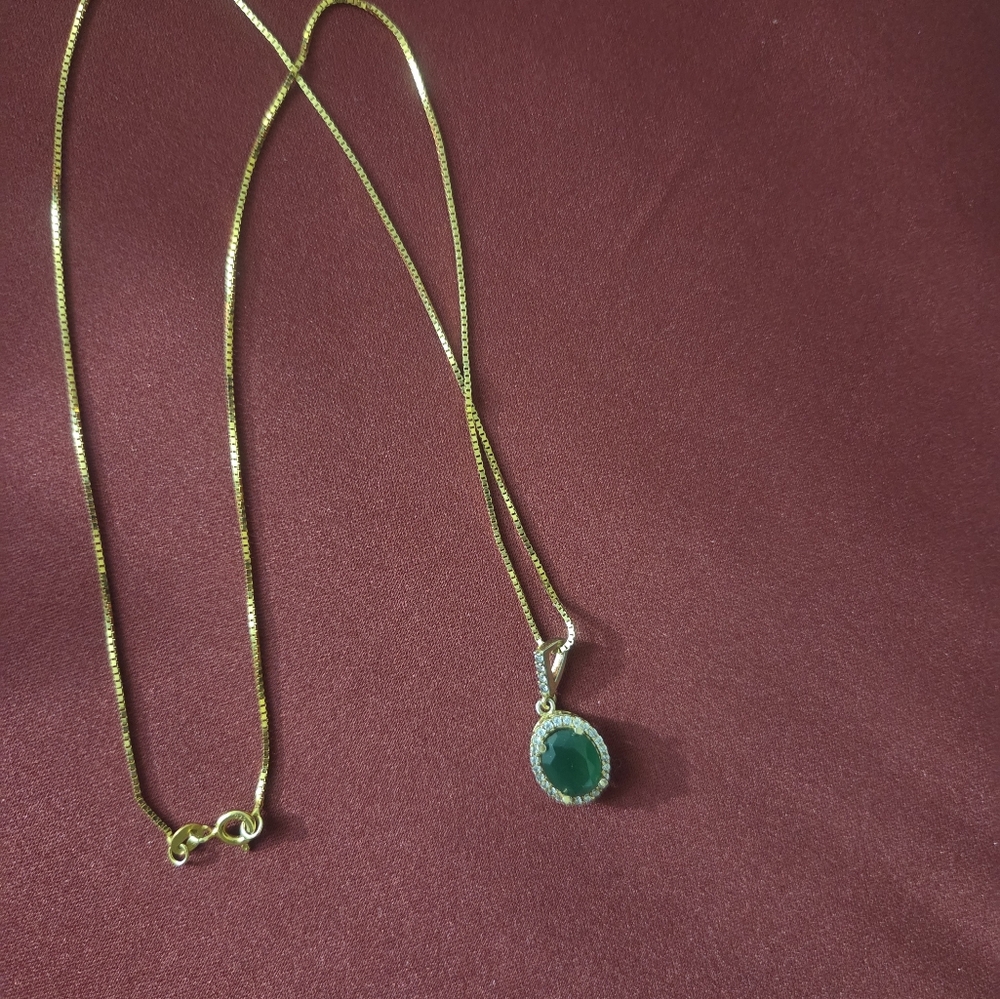 Sterling Silver Gold Color Emerald Necklace
